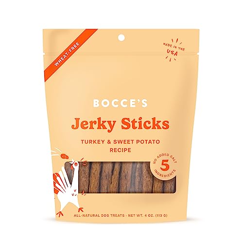 Bocce's Bakery Jerky Stick Dog Treats, Wheat-Free, Made with Limited-Ingredients, Baked in The USA with No Added Salt or Sugar, Natural