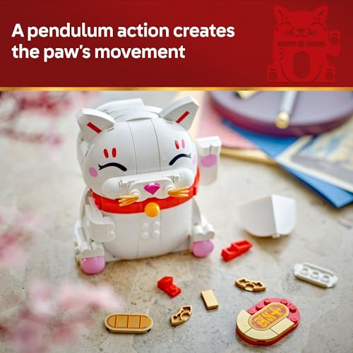 LEGO Lucky Cat Building Toy for Girls & Boys - Smiling Cat W/Waving Paw Function for Kids, Ages 9+ - Home Decor for Spring Festival & Chinese New