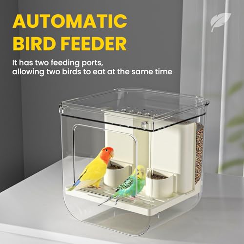 No Mess Automatic Bird Feeder,Multifunctional Parrot Seed Feeders,Transparent Seed Food Container,Bird Cage Accessories for Canaries Budgies
