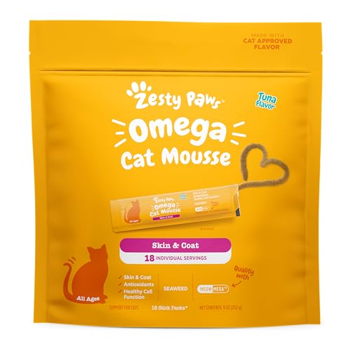 Zesty Paws Omega Cat Mousse Squeezable Cat Treats - with Seaweed, Omega Fatty Acids, Antioxidants Vitamins & Minerals - Skin & Coat Support for Cats