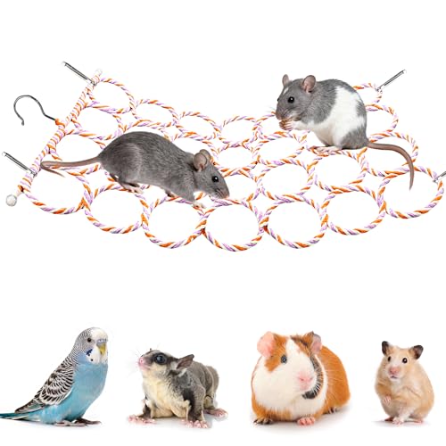 1Pcs Rat Climbing Rope Net Toy for Cage, Bird Hemp Rope Perch Swing, Ladder Rope Bridge Hanging Hammock, Small Animal Activity Toy for Mouse, Mice