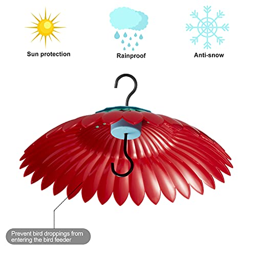 Bird Feeder Weather Guard Dome Cover Red Rain Shade for Hummingbird Feeders Built-in Moat Proof, Easy to Install 11inch