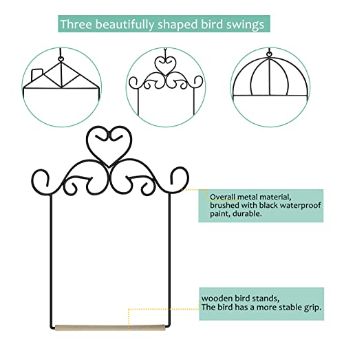 3PK Metal Frame Hummingbird Swings and Perches with Wooden Dowel Black Bird Swing Outdoor Bird Perch Humming Bird Swing