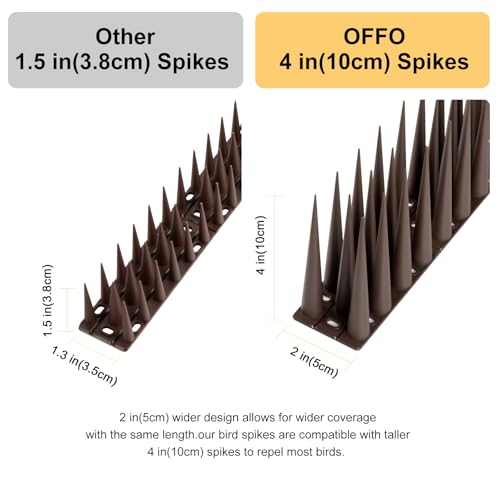 OFFO Bird Spikes Pigeon Outdoor Spikes for Cat Keep Birds Raccoon Woodpecker Away Covers 8 Feet(2.44m), Brown