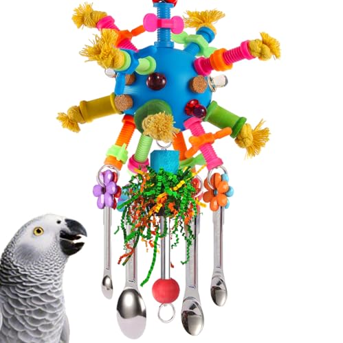 Parrot Toys Bird Toys Perch Pullable Stainless Steel Spoons Colorful Acrylic Stick Chew Toys for s Mini Macaws African Greys Cockatoos Conures
