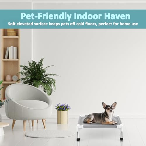 Elevated Dog Bed with Teslin Cooling Fabric - Lightweight Dog Cot for Small Dogs, Waterproof & Washable Breathable Mesh, Raised Pet Bed for Indoor