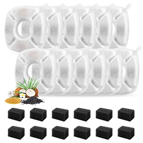 24 Pcs Cat Fountain Replacement Filters 12 Pack Cat Water Fountain Replacement Filters with 12 Pack Pre-Filter Sponges, Pet Fountain Filter Fit for