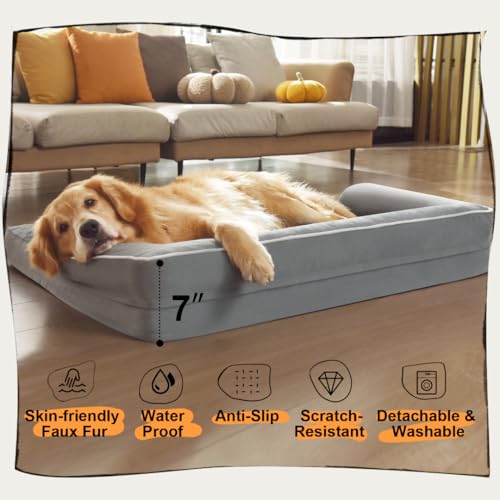 MEKIY Orthopedic Washable Dog Bed with Bolster for Medium to Large Dogs | Pillow Support for Neck Relief, Egg Crate Foam, Waterproof Liner, Anti-Slip