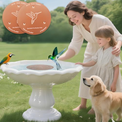 2 Pack Bird Bath Copper Discs, 99.9% Pure Copper Cleaner with Triple-Point Support, Reinforced Design for Safe Clean Water, Universal Fit for Outdoor