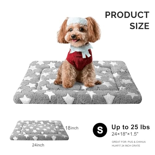Dog Bed Mat, Reversible Crate Pad & Cute Dog Bed - Machine Washable Kennel Mat with Ultra Soft for Small Dogs (Cool/Warm), 24" x 18", Grey&Star