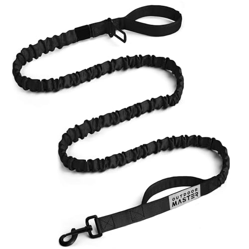 OutdoorMaster Bungee Dog Leash, Heavy Duty Dog Leash with Shock Absorption, 2 Padded Handles Training Leash, Improved Dog Safety and Comfort - Black