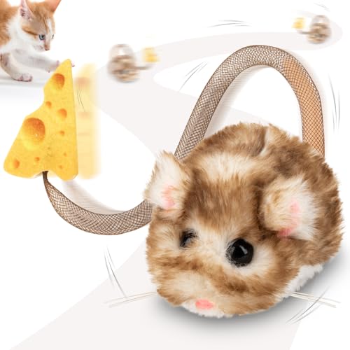 Migipaws Interactive MigiMouse Cat Toy 360° Rolling & Spin with Mesh Plastic Tail for Indoor Cats Smart Motion Sensor, Realistic Squeak, Rechargeable