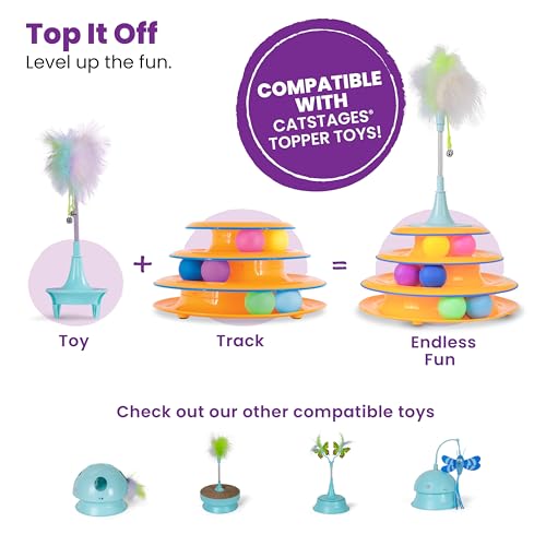 Catstages Tower of Tracks Cat Toy – 3-Level Track Tower with 6 Balls, Interactive Cat Toy for Indoor Enrichment