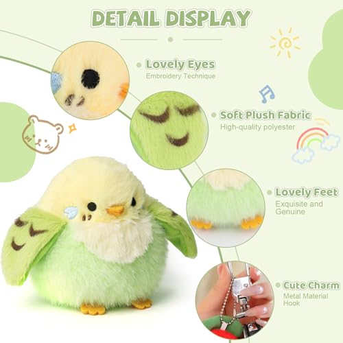 3.9 inches Parakeet Plush Toy Bird Stuffed Animal Plush Toy Holder Bag Pendant Party Christmas Birthday Valentine's Day Gifts Toys for Kids Girlfrends