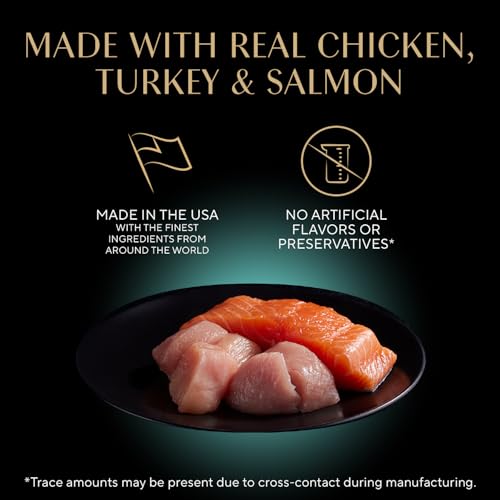 Sheba Perfect Portions Wet Cat Food Cuts in Gravy, Cat Food Wet Recipe, Roasted Chicken Entree, with Sustainable Salmon, Tender Turkey Entree, 2.6
