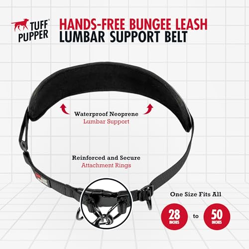 Tuff Pupper Heavy Duty Hands Free Dog Leash | One Large Dog Up to 125 lbs | Comfortable Shock Absorbing Bungee | Reflective Padded Handles | Lumbar
