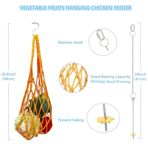 Longer Chain Chicken Toys for Coop Accessories 7PCS, Chicken Swing Ladder Perch roosts, Chicken Xylophone Mirror with Bells Vegetable Fruits Hanging
