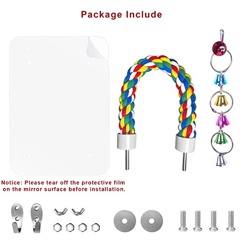 7" Bird Mirror with Rope Perch Bird Toys Swing, Comfy Perch for Greys s Parakeet Cockatiel Conure Lovebirds Finch Canaries