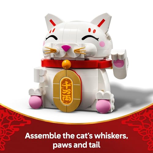 LEGO Lucky Cat Building Toy for Girls & Boys - Smiling Cat W/Waving Paw Function for Kids, Ages 9+ - Home Decor for Spring Festival & Chinese New