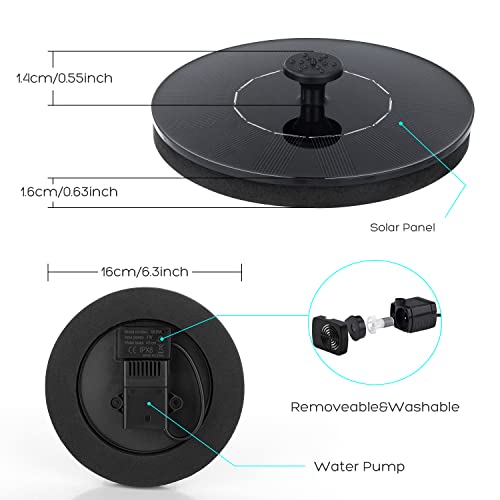 Mademax 1W Solar Bird Bath Fountain Pump, Solar Fountain, Free Standing Floating Solar Powered Water Fountain Pump for Bird Bath, Garden, Pond, Pool