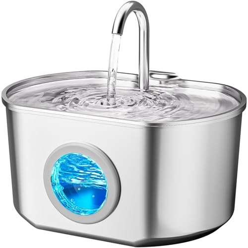 Cat Water Fountain Stainless Steel: 73oz/2.2L Cat Fountain for Drinking- Pet Water Fountain Inside - Automatic Dog Watering Dispenser Bowl - Pet