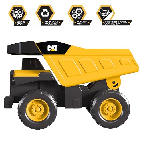 Cat Construction Toys, Real Steel Dump Truck – 12” Heavy Duty Steel Construction Toy with Realistic Working Dump Bed – Durable Vehicle for Indoor