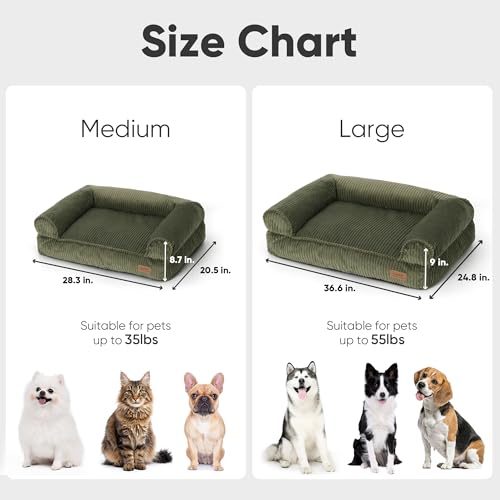 FUKUMARU Dog Couch Bed, Corduroy Cozy Cat Bed for Indoor Cats with Washable Cover, 28in Waterproof Orthopedic Dog Beds Sofa for Small Dogs and Large