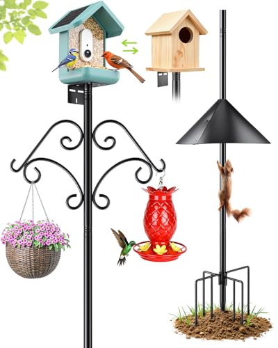 92 Inch Squirrel Proof Bird Feeder Pole with Baffle, 7-Prong Base Heavy Duty Bird House Pole with Shepherd Hooks for Outdoors Adjustable Yard Bird