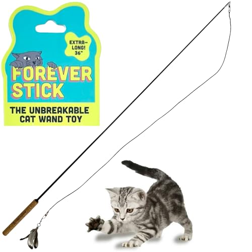 Forever Stick - The Unbreakable Cat Wand Toy, Durable Cat Toy Wand, Extra Long Cat String Toy, Cat Fishing Pole Toy for Bored Indoor Adult Cats, Cat