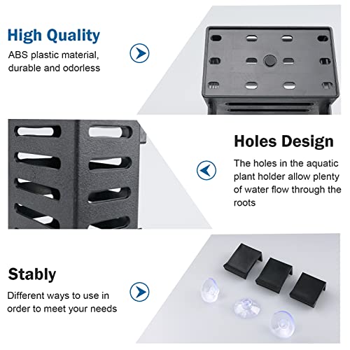 Aquarium Plant Holder 4 PCS Aquatic Plant Pot with 24 Hooks and 20 Suction Cups for Fish Tank Aquarium Planter and Aquascape Decorations (Black)