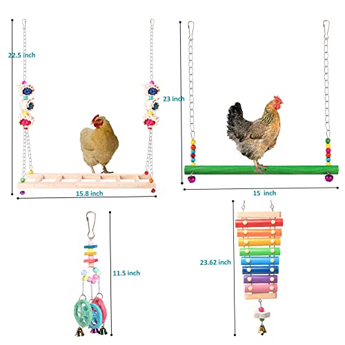 Chicken Toys for Coop 12PCS Set, KAKUNM Chicken Enrichment Toys，Including Xylophone, Swing Set, Mirror Toy, Flexible Ladder, Vegetable String Bag and