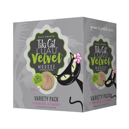 Tiki Cat Velvet Mousse, Protein Blend in Broth Variety Pack, Complete Nutrition for Balanced Diet, Wet Cat Food For All Life Stages, 2.8 oz. Pouch