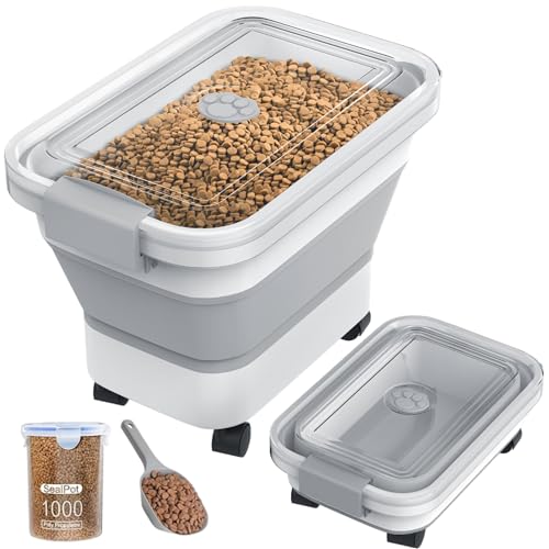 20-23 Lbs Dog Food Storage Container, Collapsible Dog Food Container with Transparent Airtight Lid,Multifunctional Pet Food Storage Container for Dog