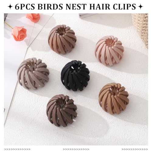 6Pcs Bird Nest Magic Hair Clips Hair Nest for Bun Strong Ponytail Holders Hair Accessories for Women Girls (Neutral, Small)