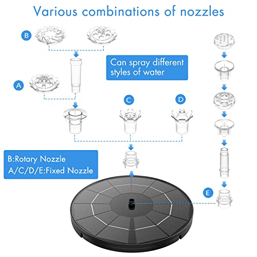 AISITIN 3.5W Solar Fountain Pump for Water Feature Outdoor DIY Solar Bird Bath Fountain with Multiple Nozzles, Solar Powered Water Fountain for