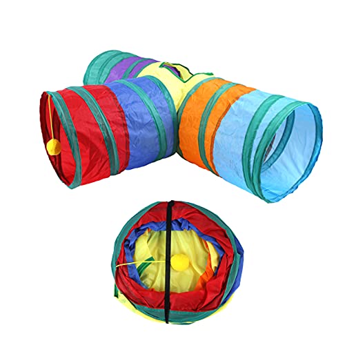 32Pcs Cat Toys Kitten Interactive Pet Toys Assortments, Foldable Rainbow Tunnel, Teaser Wand Fluffy Mouse Crinkle Balls Bell Play for Puppy Kitty (3