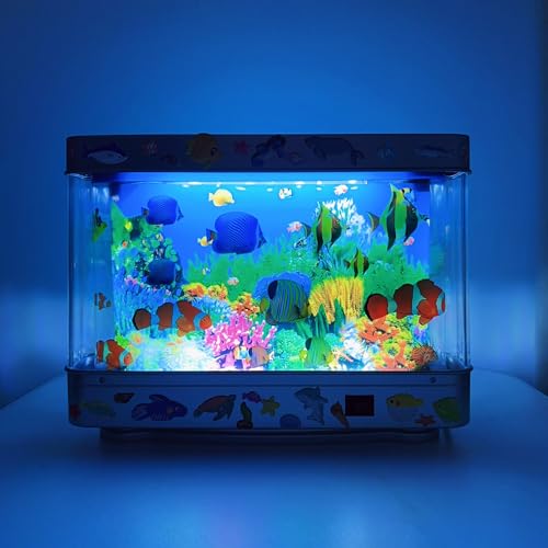 Fake Fish Tank Lamp - Moving Aquarium Night Light with Virtual Ocean Effect, 80s Retro Design for Adult Relaxation, Artificial Aquarium Decorative