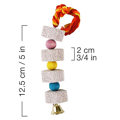 Unibene Parrot Chewing Toy, Bird Beak Grinding Stone with Bell, Lava Block Calcium Supplement Food for African Greys  Conure Eclectus Budgies