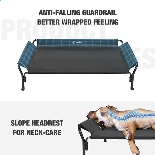Veehoo Cooling Elevated Dog Bed, Raised Pet Cot with Guardrail & Slope Headrest, Durable & Breathable Teslin Mesh, Non-Slip Feet, Washable Dog Sofa