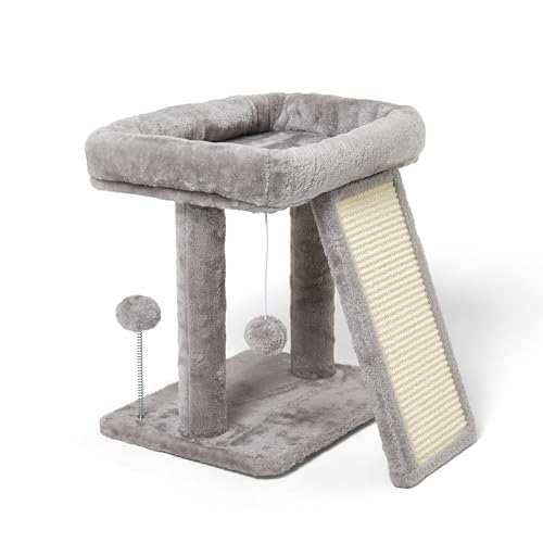 17.1-inch Small Cat Tree Tower with Scratching Post for Indoor Cats,Light Grey