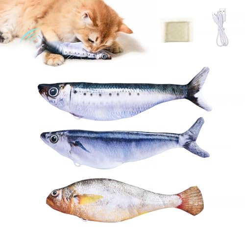 Petgravity Bite-Sized Realistic Flopping Fish Cat Toys, 3 Pack, Interactive Cat Toys for All Breeds, Tap-Activated 3 Flapping Mode