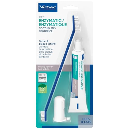Virbac C.E.T.® Oral Hygiene Kit for Dogs | Poultry-flavor Toothpaste | Fingerbrush and Pet Toothbrush
