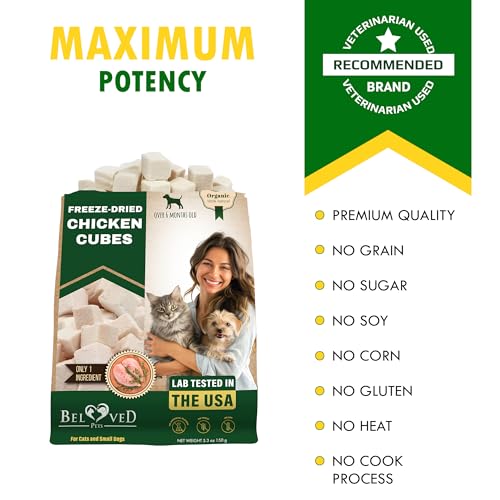 Beloved Pets Dog & Cat Treats Freeze Dried Chicken Cubes 5.3 oz - All Natural Meat Raw Pet Food - Human Grade High-Protein Snacks & Grain-Free Jerky