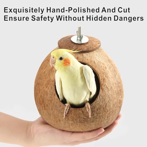 Bird Nest for Cage Natural Coconut Shell Birds House 2 Pack Parakeet Hide Breeding Hut Bird Cage Accessories & Decor Hamster Toys for Parrot
