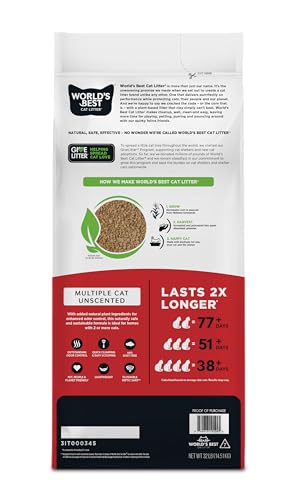 WORLD'S BEST CAT LITTER Multiple Cat Unscented, 32-Pounds - Natural Ingredients, Quick Clumping, Flushable, 99% Dust Free & Made in USA