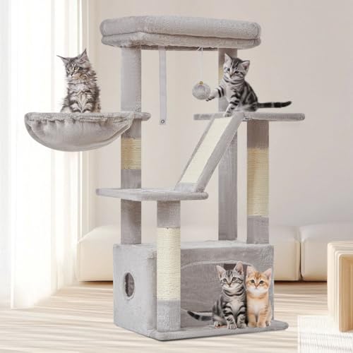 Taoqimiao Cat Tree,38.2-Inch Cat Tower for Indoor Cats,Suitable for Kittens with Luxurious cat condo with Adjustable Baskets and Luxurious Perch