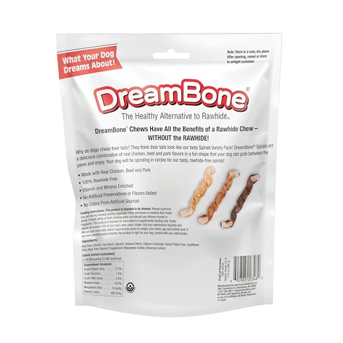 DreamBone Spirals Variety Pack Chews for Dogs, Treat Your Dog to Easy-to-Digest Rawhide-Free Chews Made with Chicken, Beef or Pork, 32 Count