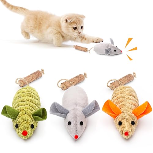Potaroma Cat Toys: 3pcs Squeak Mice Interactive Catnip Silvervine Animals for Indoor Kittens - Dental Matatabi Cat Nip & Chew Exercise Toy for All