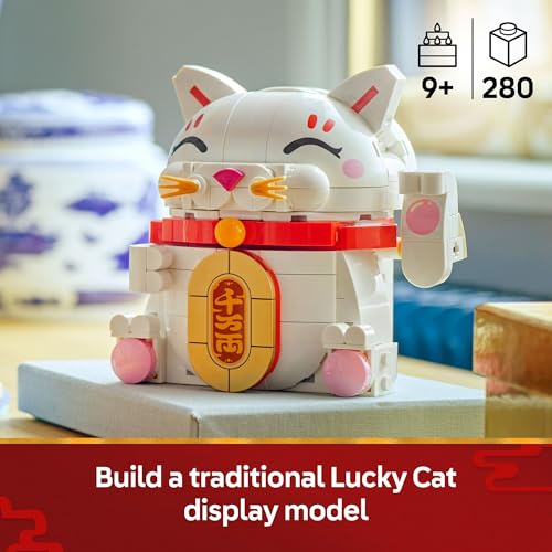 LEGO Lucky Cat Building Toy for Girls & Boys - Smiling Cat W/Waving Paw Function for Kids, Ages 9+ - Home Decor for Spring Festival & Chinese New
