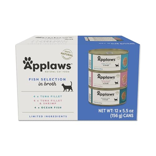 Applaws Natural Wet Cat Food in Broth, Limited and Natural Ingredients, High Protein with No Artificial Additives, Fish Selection Variety Pack in